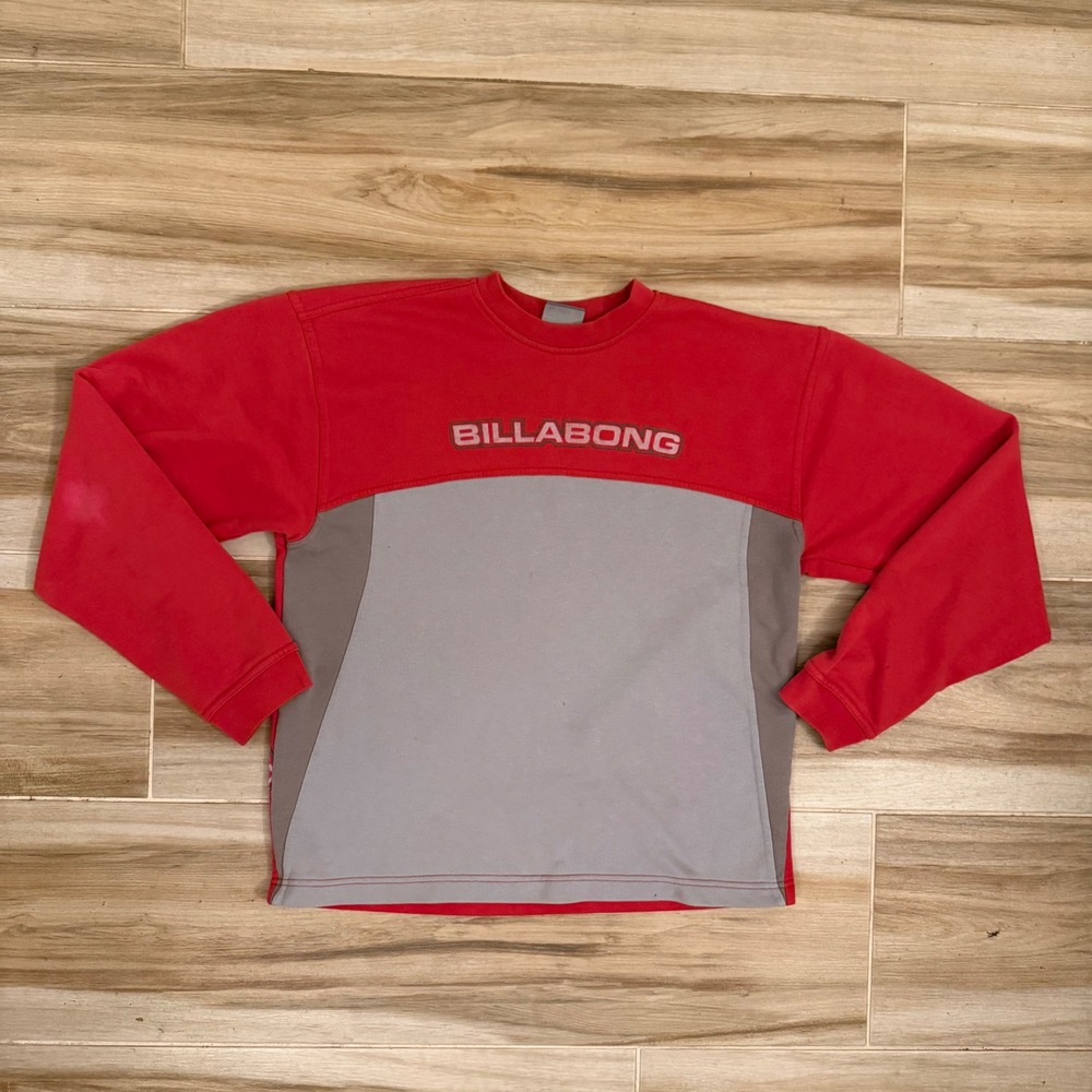 Vintage Billabong Sweatshirt Red Grey Colorblock Embroidered Logo Crewneck L